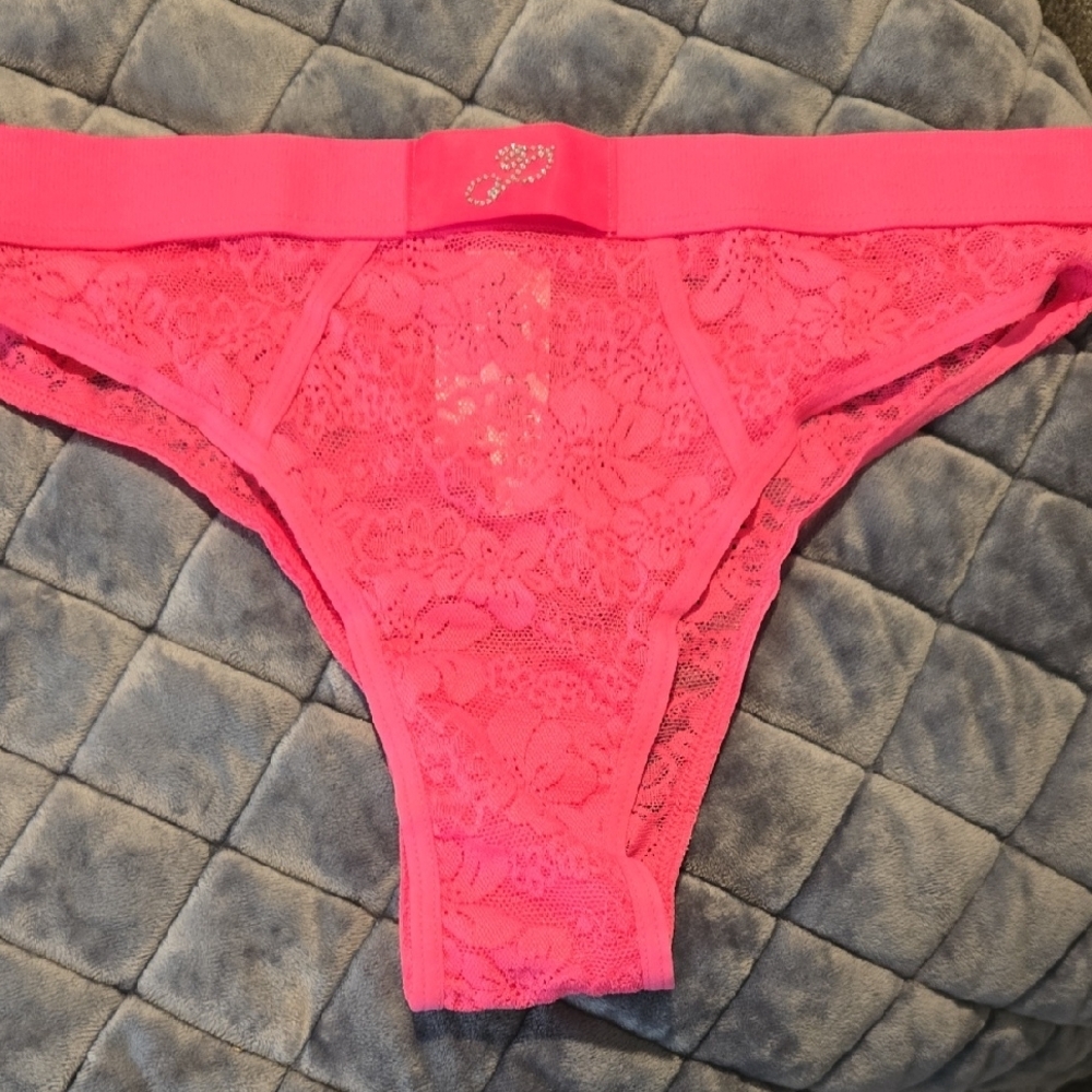 PINK Victoria's Secret Bright Pink Lace Thong